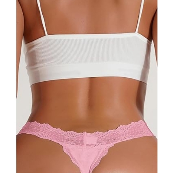 Milumia Women Sexy Panties Lace Cut Out Thongs Mid Waist Underwear Pink - Picture 4 of 8